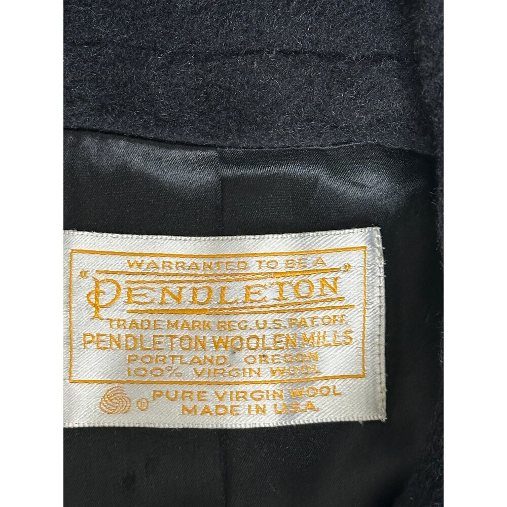 Pendleton Vintage 100% Virgin Wool Long Trench Coat Black Made in USA Size 14 - Picture 3 of 9